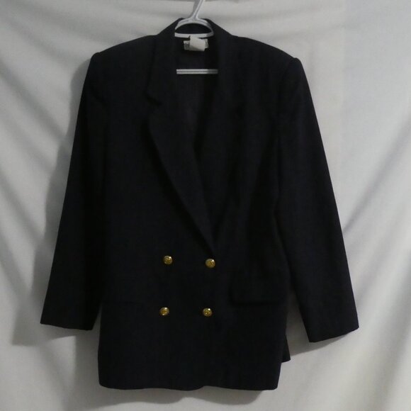 PRIVATE CONCEPTS | ladies 12 | Navy Blazer | Faux Pockets | Dry Clean Only - Picture 1 of 15